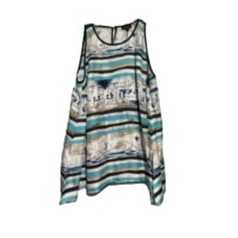 Worth New York Silk Nautical Sailboat Stripe Sleeveless Blouse Blue Size 16